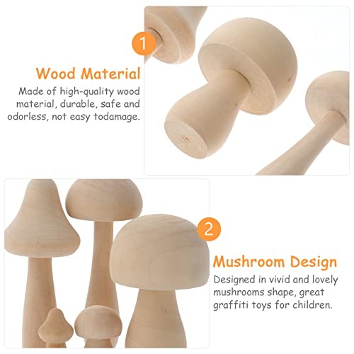 LIOOBO 10pcs DIY Doodle Mushroom Wooden peg Doll Unfinished Nativity Ornaments for Kids unpainted Wood Mushrooms Wooden Mushroom Statue Paper Mache