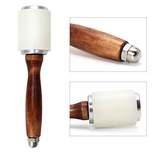 QWORK 8inch Leather Carving Hammer, DIY Leathercraft Mallet with Nylon Straight Head Wood Handle, Sew Leather Cowhide Tool Kit QWORK