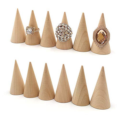 LARATH 20 Pieces Wooden Cone Ring Holder Unpainted Wood Rings Jewelry Display Stands Organizer Holders for Girls Women DIY Craft