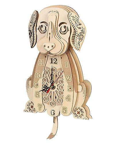 Beagle Clock: 3D Wooden Puzzle for Adults Christmas-Themed Wooden Clock Kits to Build with Wall Clock Pendulum Jigtoy