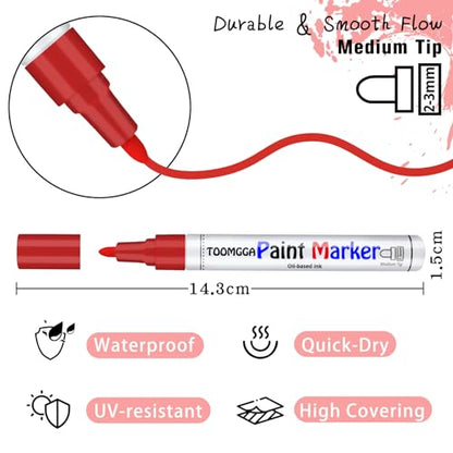 TOOMGGA Permanent Paint Pens - 5 Pack Oil Based Paint Markers, Quick Dry Paint Pens for Rock Painting, Metal, Glass, Fabric, Plastic, Medium Tip - WoodArtSupply