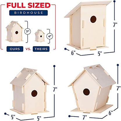 Neliblu 12 DIY Wooden Birdhouses - Kids Bulk Arts and Crafts Set, Crafts for Adults - with Unfinished Wood Birdhouse Kits, Paint Strips, Brushes and