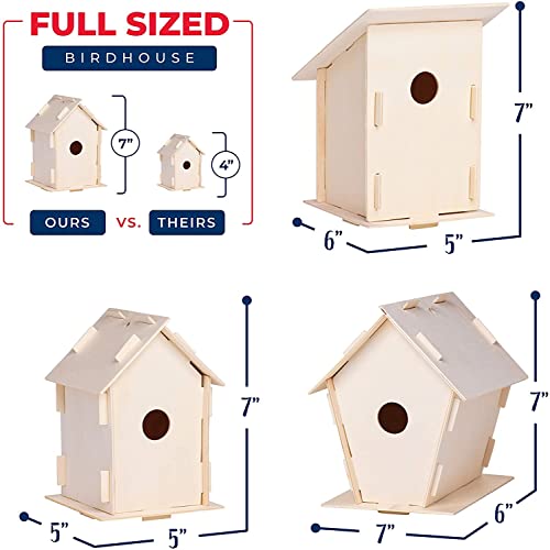 Neliblu 6 DIY Wooden Birdhouses - Kids Bulk Arts and Crafts Set, Crafts for Adults - with Unfinished Wood Birdhouse Kits, Paint Strips, Brushes and Neliblu