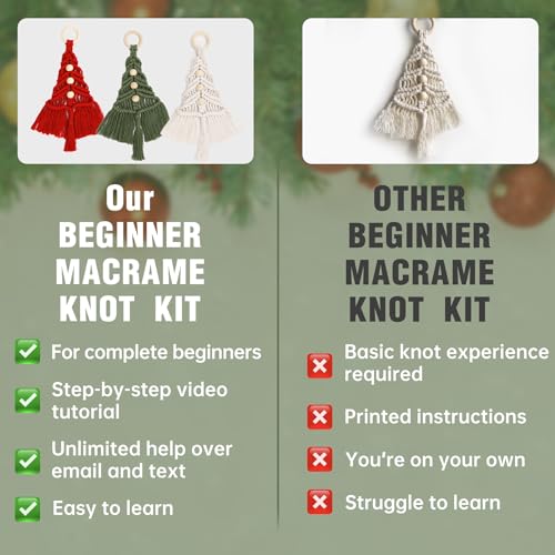 Macrame Kit for Beginners with Step-by-Step Video Tutorials Christmas Tree Craft Starter Kit for Adults Kids DIY Wall Hanging Art Decor Festive - WoodArtSupply