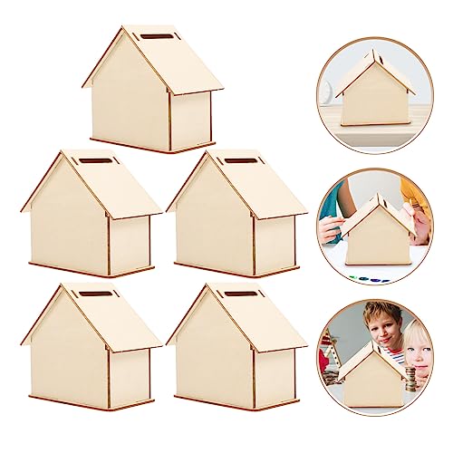 Zerodeko 5pcs Small House Coin Bank Piggy Bank Toy Small House Money Jar House Craft Kit Unfinished Craft House DIY Coin Bank Bulk Kids Toys Doddle - WoodArtSupply