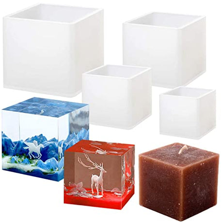 4 Pack Square Resin Molds - 4 Sizes Cube Silicone Casting Molds for DIY Art Resin Candle Soap Making Sakola