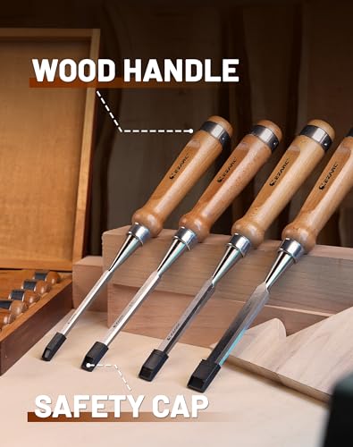 EZARC 6 Pieces Wood Chisel Tool Sets Woodworking Carving Chisel Kit with Premium Wooden Case for Carpenter Craftsman EZARC