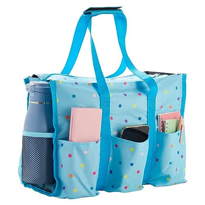 Juvale Large Utility Tote Bag with Pockets, Compartments, and Zip Top for Teachers, Nurses, Crafts, Travel Organization (Light Blue, 14.5 x 10.5 x 6 - WoodArtSupply