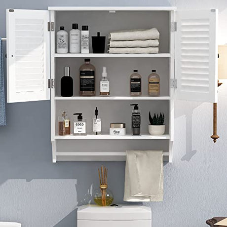 ChooChoo Medicine Cabinet with Towels Bar, 23.6" L x8.9 W x29.3 H MDF Material Bathroom Wall Cabinet, 2 Doors Over The Toilet Space Saver Storage ChooChoo