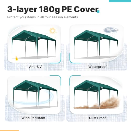 ADVANCE OUTDOOR Adjustable 10x20 ft Heavy Duty Carports Car Canopy Garage Boat Shelter Party Tent, Adjustable Height from 9.5 ft to 11 ft, Green