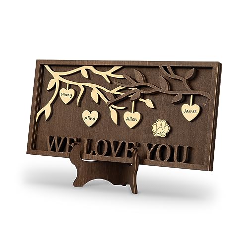 GIFT FOR MOM GRANDMA, WE LOVE YOU 3D Family Tree Sign Frame, Personalized 3-9 DIY Names Wooden Plaque Keepsake for DAD Parents, Friends, Teachers on ADDMES