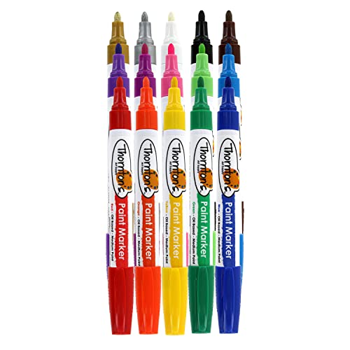 Thornton's Art Supply Premium Oil-Based Paint Markers Set of 15 Assorted color Pen for Craft Low ordor Permanent Quik Drying Marker Write on Multi - WoodArtSupply