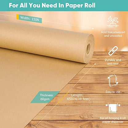 Brown Packing Paper 15"×450", Art Craft Paper, Christmas Wrapping Paper, Kraft Paper Roll for Moving Boxes Supplies, Gift Wrapping Bouquet Flower - WoodArtSupply