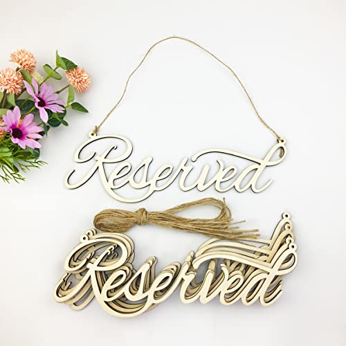 Hanging Wooden Reserved Table Sign Rustic Unfinished Reserved Signs for Wedding with Jute Hanging Rope Laser Cut Sign for Important Events Supplies(8 JEKEJIAJIU