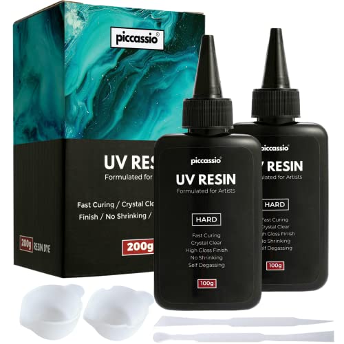 Piccassio UV Resin Clear 200g - Upgraded Hard Type UV Glue - Rapid Cure Craft Resin Using UV Light - Casting and Coating - Make DIY Crafts - Jewelry,