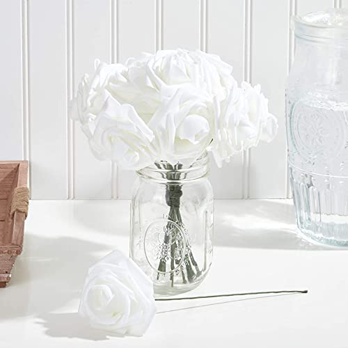 Bright Creations 3" Artificial Rose Flowers 60pcs Real Looking Fake Rose with Stem for DIY Wedding Bouquets and Bridal Shower, White Bright Creations