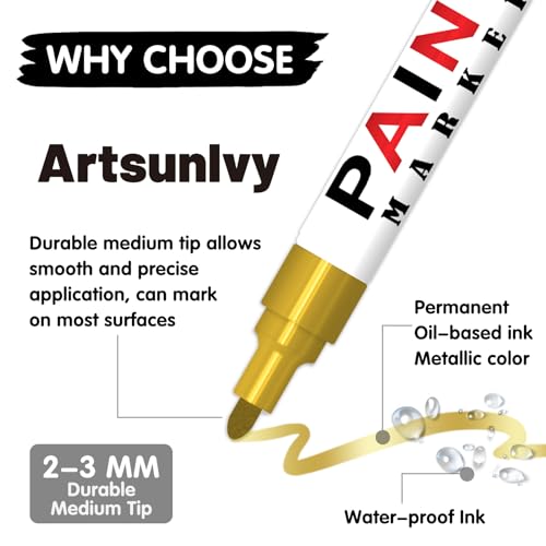 Paint Pens Permanent Markers - 5 Colors Oil Based Quick Dry Waterproof Markers for Tire, Rubber,Wood, Rocks, Metal, Canvas, Plastic, Dark - WoodArtSupply