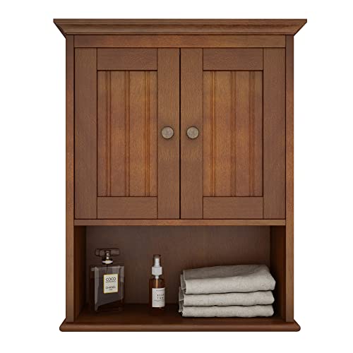 Treocho Wood Wall Cabinet, Bathroom Medicine Cabinet Storage with Doors and Adjustable Shelf, Rustic Cabinet Wall Mounted for Bathroom, Livingroom, Treocho