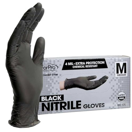 ForPro Disposable Nitrile Gloves, Chemical Resistant, Powder-Free, Latex-Free, Non-Sterile, Food Safe, 4 Mil, Black, Medium, 100-Count ForPro Professional Collection