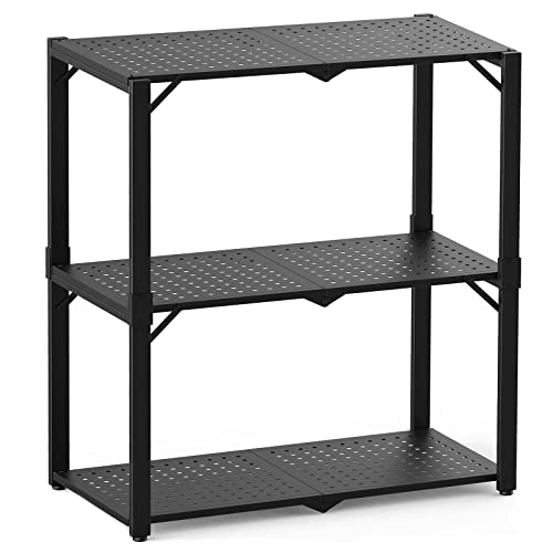Hastatii 3-Shelf Storage Shelving Unit Metal Rack Heavy-Duty 28"x13.5"x33.5" for Garage, Kitchen and Bedroom Layers Increased Black Hastatii