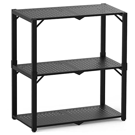 Hastatii 3-Shelf Storage Shelving Unit Metal Rack Heavy-Duty 28"x13.5"x33.5" for Garage, Kitchen and Bedroom Layers Increased Black Hastatii