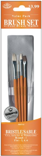 Royal & Langnickel Royal Zip N' Close Bristle and Sable Flat and Round 4-Piece Brush Set - WoodArtSupply