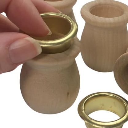 Factory Direct Craft Pack of 16 Unfinished Wood Candle Cups with Brass Inserts- Blank Wooden Bean Pot Candle Holders DIY Wood Turnings (Size 1-3/4" H