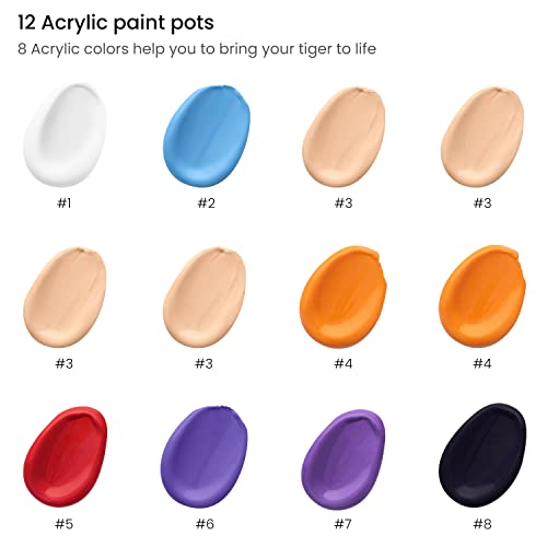 ARTEZA Paint by Numbers Kit, 12x16 Inches, 21 Pieces, Tiger Canvas Painting Kit, Canvas Panel, 12 Acrylic Paint Pots, 5 Paintbrushes, Art Supplies ARTEZA