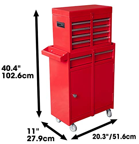 Torin Rolling Garage Workshop Organizer Detachable 4 Drawer Tool Chest with Large Storage Cabinet and Adjustable Shelf, 11" 20.3" 40.4", Red Torin