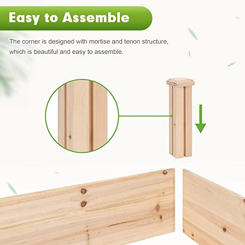 Patiomore 8 Feet Outdoor Wooden Garden Bed Planter Box Kit for Vegetables Fruits Herb Grow Yard Gardening, Natural Patiomore