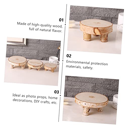 EXCEART 3 Pcs Solid Wood Ornaments Round Wood Cake Stand Cupcake Ornament Wood Tea Light Candle Holders Wood Flower Pot Holder Tiered Tray Wood Slice EXCEART