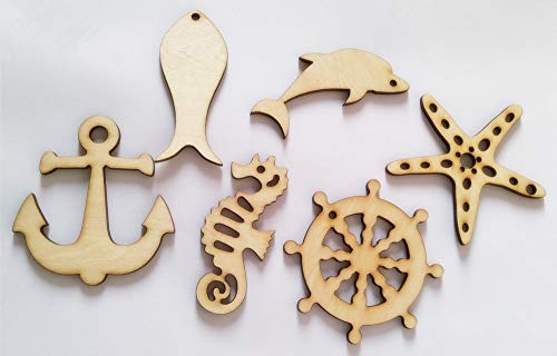 18PCS Mediterranean Style Wood Sea Horse Starfish Dolphin Anchor Helmsman Hanging Decoration, Holiday Party Wedding Supplies (Mixed) RUIXUAN