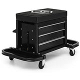 M-AUTO Rolling Mechanic Stool Garage Toolbox Stool Tool Chest Seat w/Wheels, 350LBS Capacity Padded Mechanic Stool Creeper Seat w/Drawers & Side Tool M-AUTO