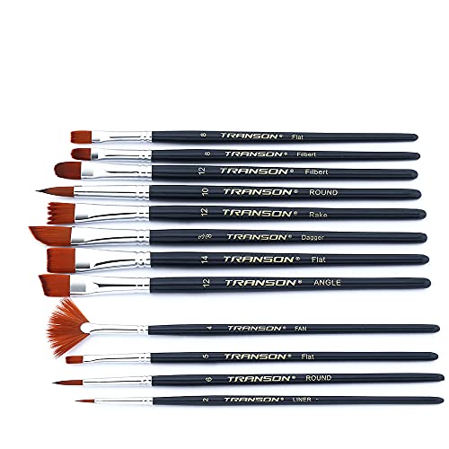 Transon 12pcs Professional Paint Brush Set for Acrylic Watercolor Gouache Ink Rock Craft Face Painting TRANSON