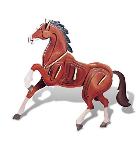 Puzzled 3D Puzzle Colorful Horse Wood Craft Construction Kit Fun Unique and Educational DIY Wooden Animal Toy Assemble Model Pre-Colored Crafting