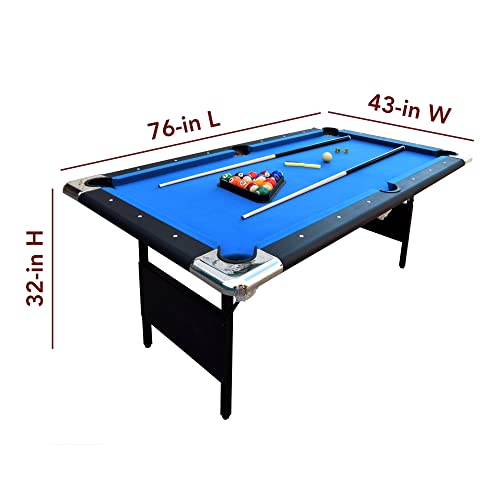 Hathaway Fairmont Portable 6-Ft Pool Table for Families with Easy Folding for Storage, Includes Balls, Cues, Chalk, Blue - WoodArtSupply