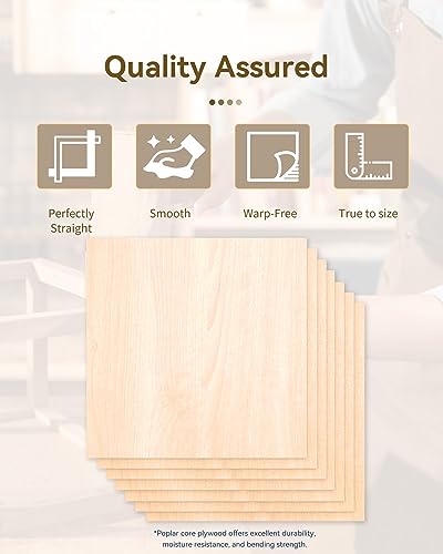 12 Pack Basswood Sheets for Crafts-12 x 12 x 1/8 Inch- 3mm Thick Plywood Sheets with Smooth Surface-Unfinished Craft Wood Boards for Laser Engraving - WoodArtSupply