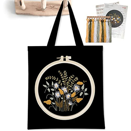 Embroidery kit for Beginners with Pattern Canvas Tote Bag,Arts and Crafts Supplies Embroidery Starter kit for Adults,DIY Needlepoint Kits for Adults bunquax