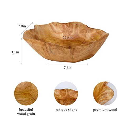 DeziWood Irregular Wooden Bowls for Decor, Unique Hand Carved Decorative Farmhouse Wooden Fruit Bowls, Large Wood Bowl for Nut Keys Jewelry Pine DeziWood