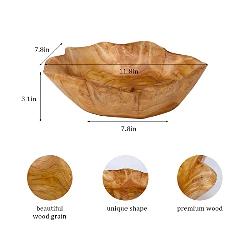 DeziWood Irregular Wooden Bowls for Decor, Unique Hand Carved Decorative Farmhouse Wooden Fruit Bowls, Large Wood Bowl for Nut Keys Jewelry Pine - WoodArtSupply