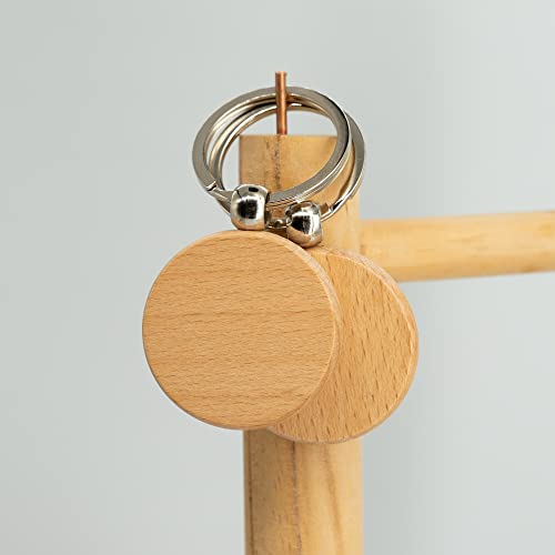 TFoRibbon 50 Pcs Wood Engraving Blanks Wooden Blank Keychains (Round) TFoRibbon00057 TFoRibbon