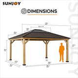 Sunjoy Hardtop Gazebo 13 x 15 ft. Standard Cedar Framed Wood Gazebo with Brown Steel and Polycarbonate Hip Roof Hardtop for Garden, Backyard Shade, Sunjoy