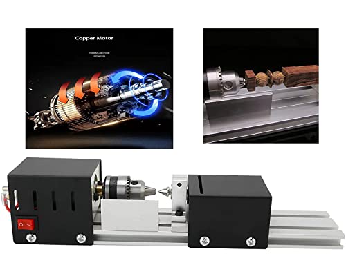 Mini Lathe Beads Polisher Machine DIY Machining for Table Woodworking Power Wood Tool Lathe Set Grinding (Black) BJinegely