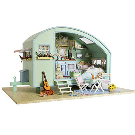 MAGQOO Wooden Dollhouse Miniature with Furniture DIY Dollhouse Kit DIY House Kit Tiny House Kit with Voice Control and Music Movement 1:18 Scale MAGQOO