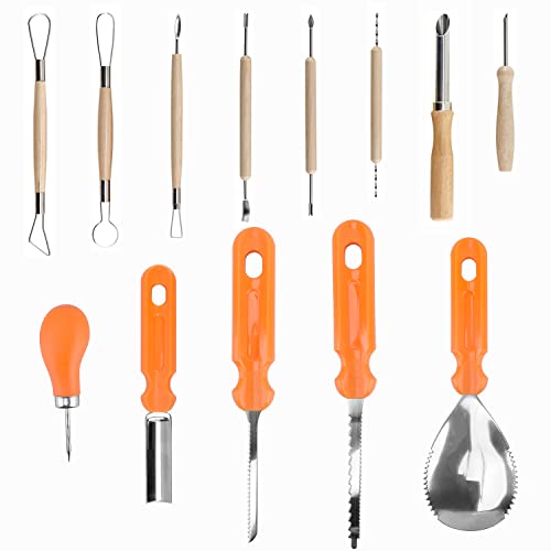Elmchee Halloween Pumpkin Carving Tools,Jack-O-Lanterns 13 Piece Professional pumpkin cutting carving supplies tools Kit stainless steel lengthening Elmchee