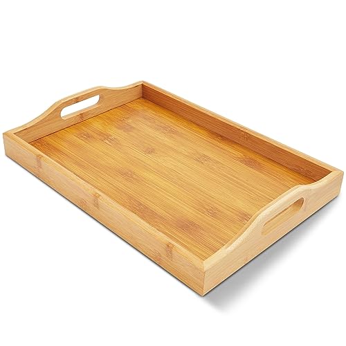 Juvale Bamboo Wood Serving Tray with Handles for Breakfast in Bed, Kitchen Counter, Ottoman (16 x 11 x 2 in) Juvale