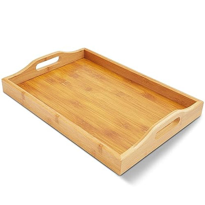 Juvale Bamboo Wood Serving Tray with Handles for Breakfast in Bed, Kitchen Counter, Ottoman (16 x 11 x 2 in)