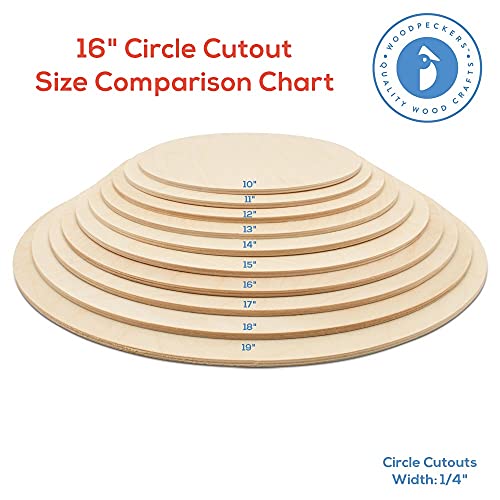 Wood Circles 16 inch, 1/4 Inch Thick, Birch Plywood Discs, Pack of 5 Unfinished Wood Circles for Crafts, Wood Rounds by Woodpeckers - WoodArtSupply