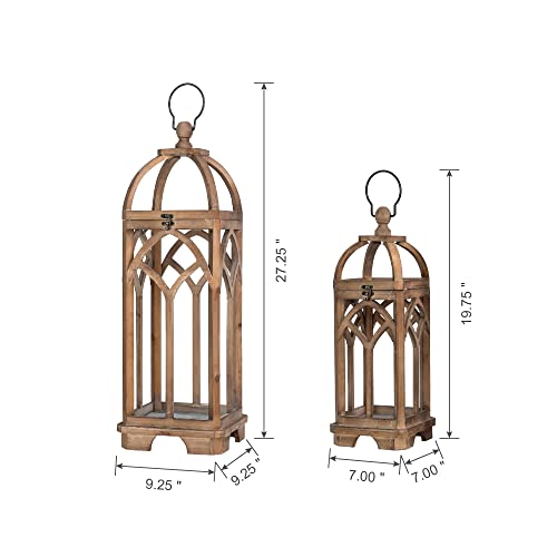 Glitzhome Farmhouse Decorative Lanterns Wooden Candle Lantern Church Window Frame Lanterns for Wedding Mantle Entryway Home Patio Balcony Garden,