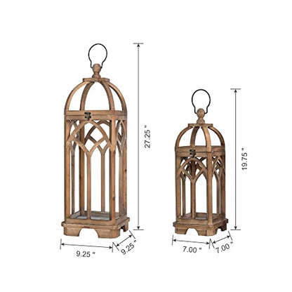 Glitzhome Farmhouse Decorative Lanterns Wooden Candle Lantern Church Window Frame Lanterns for Wedding Mantle Entryway Home Patio Balcony Garden,